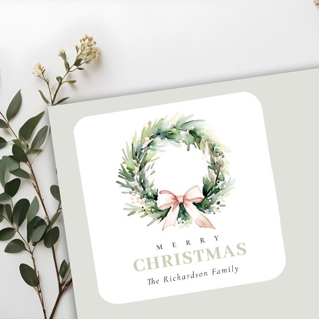 Sticker Carré Aquarelle verte souple de Noël (Créateur téléchargé)