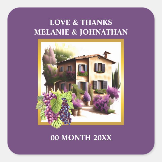Sticker Carré Aquarelle villa toscane vignoble vino italien (Devant)
