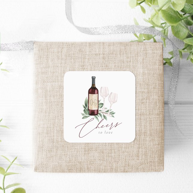 Sticker Carré Aquarelle Vin Rouge Botanique Chefs à l'amour (Créateur téléchargé)