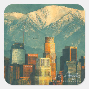 Sticker Carré Aquarelle vintage de Los Angeles   Californie rétr