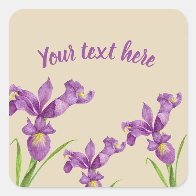 Sticker Carré Aquarelle violet Iris Botanique Floral Art (Devant)