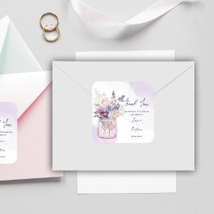 Sticker Carré Aquarelle violet Mariage Merci