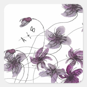 Sticker Carré Aquarelle violette sauvage peinte à la main