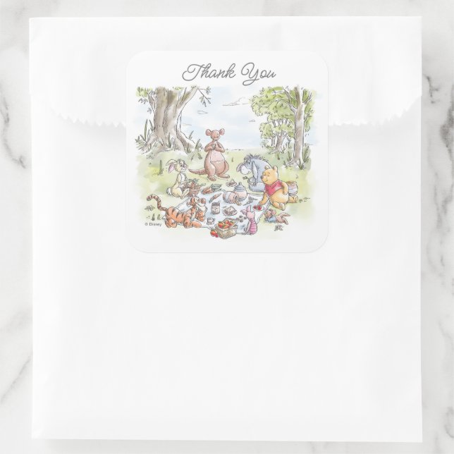 Sticker Carré Aquarelle Winnie le Baby shower de pique-nique Poo (Sac)