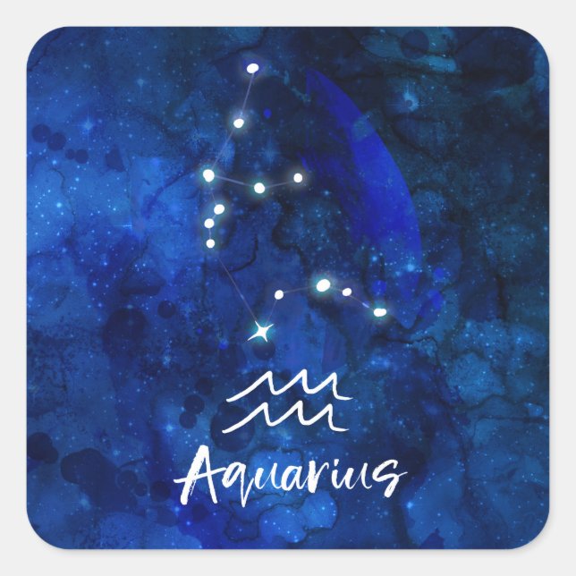 Sticker Carré Aquarius Zodiac Constellation Blue Galaxy Sky (Devant)