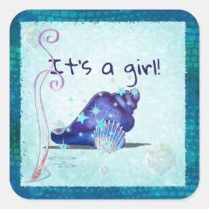 Sticker Carré Aquatica 3D Whimsey C'EST UN Baby shower DE FILLE