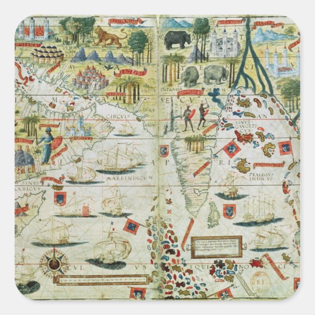 Sticker Carré Arabie et Inde, de l'Atlas Miller, c.1519 (Devant)