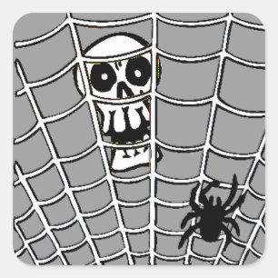 Sticker Carré Araignée en ligne avec crâne