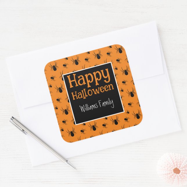 Sticker Carré Araignées Halloween Black Orange Personnalisé (Enveloppe)