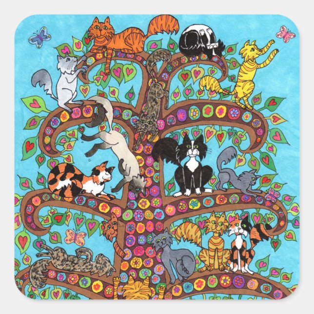 Sticker Carré Arbre à chat de vie 2 (Devant)