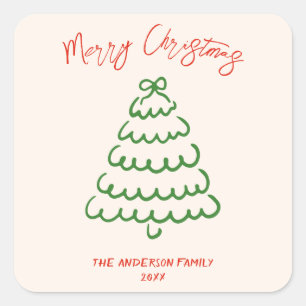 Sticker Carré Arbre à mâchoires Vintage rétros Noël unique