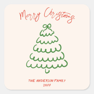 Sticker Carré Arbre à mâchoires Vintage rétros Noël unique