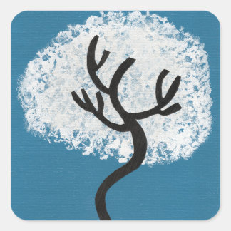 Sticker Carré Arbre abstrait sur fond bleu