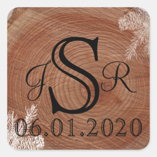 Sticker Carré Arbre Cercles Mariage campagnard rustique Monogram