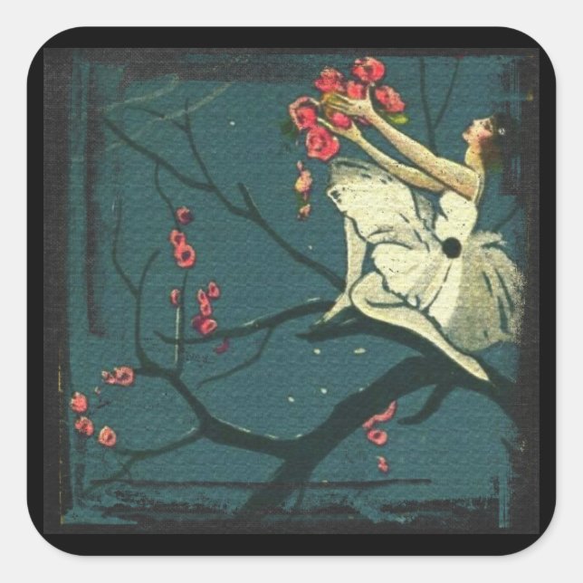 Sticker Carré Arbre de ballerine Art déco illustration chiostri (Devant)