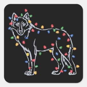 Sticker Carré Arbre de loup Noël Xmas Animal familier amateur de