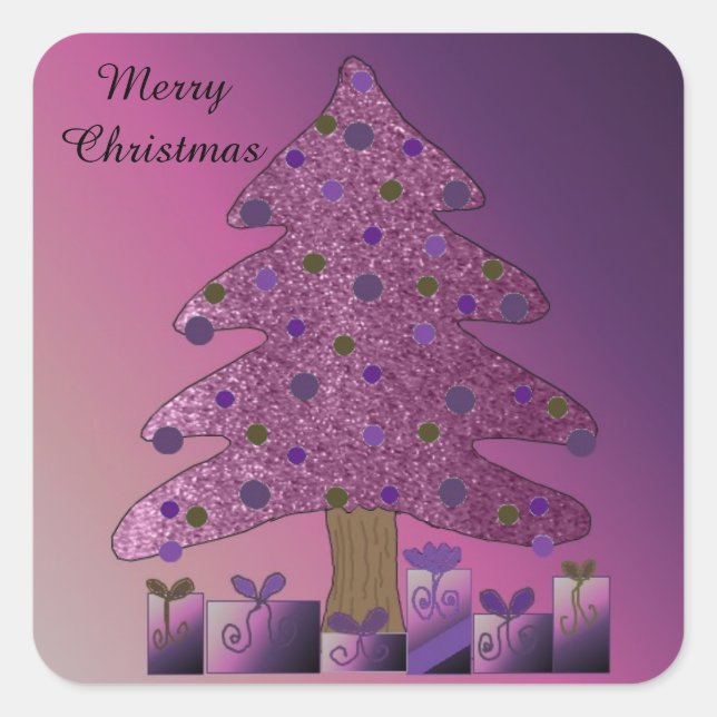 Sticker Carré Arbre de Noël à Parties scintillant violette (Devant)