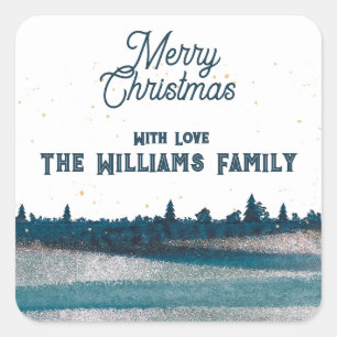 Sticker Carré Arbre de Noël avec neige Joyeux Noël