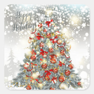 Sticker Carré Arbre de Noël, baubles Chaussures Rectangle