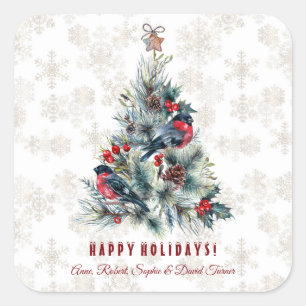 Sticker Carré Arbre de Noël Berries voeux de vacances Monogramme
