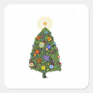 Sticker Carré Arbre de Noël brillant