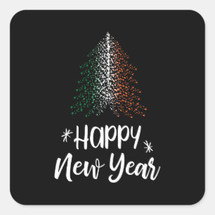 Sticker Carré Arbre de Noël de bonne année avec le drapeau