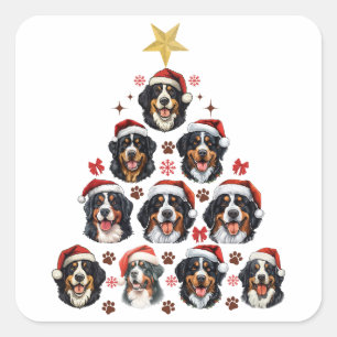 Sticker Carré Arbre de Noël des chiens de montagne bernois, Noël