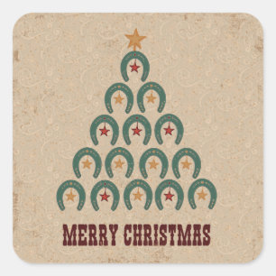 Sticker Carré Arbre de Noël en fer à cheval rustique