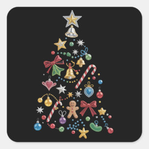 Sticker Carré Arbre de Noël Fantaisie Strass Fêtes de fin d'anné