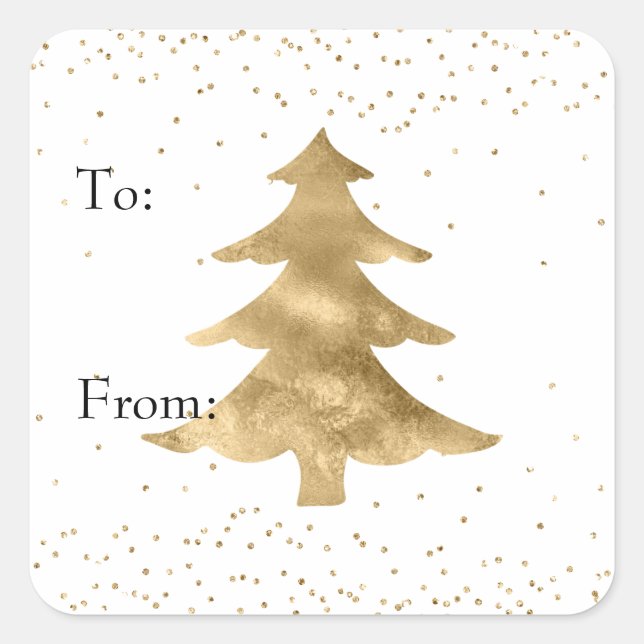 Sticker Carré Arbre de Noël Glam Gold White (Devant)