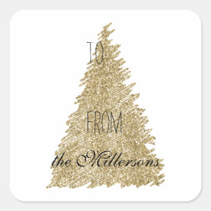 Sticker Carré Arbre de Noël Gold White Parties scintillant