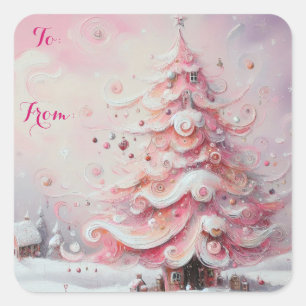 Sticker Carré Arbre De Noël Impressionniste Whimsical De