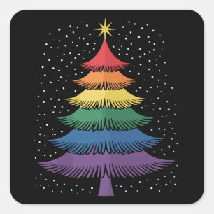 Sticker Carré Arbre de Noël LGBT-Q Fierté Pyjama Drapeau Arc-en-