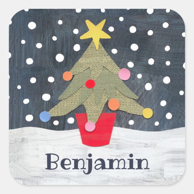 Sticker Carré Arbre de Noël mignon personnalisé (Devant)