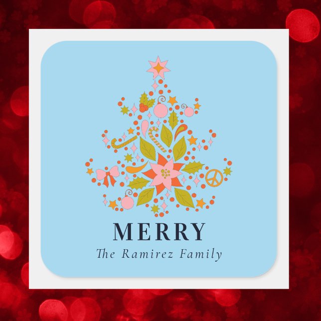 Sticker Carré Arbre de Noël moderne coloré (Créateur téléchargé)