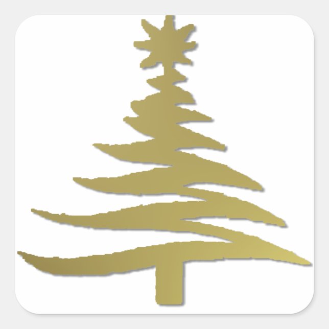 Sticker Carré Arbre de Noël Or crayon blanc (Devant)