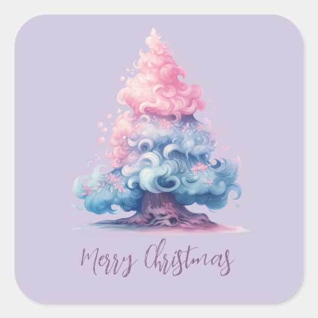 Sticker Carré Arbre de Noël Pastel rose et bleu Tourbillonnant (Devant)