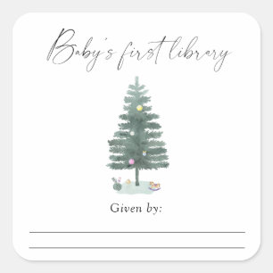 Sticker Carré Arbre de Noël - Première bibliothèque de bébé