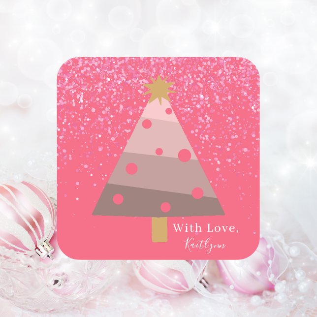 Sticker Carré Arbre de Noël rose Abstrait moderne (Créateur téléchargé)