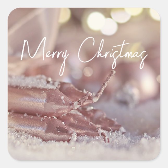 Sticker Carré Arbre de Noël rose étincelant et bougies de Noël (Devant)