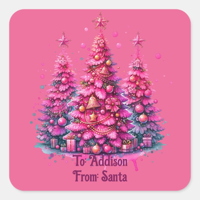 Sticker Carré Arbre de Noël rose tendance Preppy esthétique (Devant)