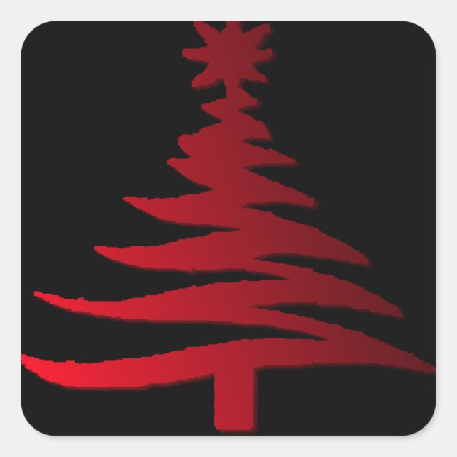 Sticker Carré Arbre de Noël rouge crayon noir (Devant)