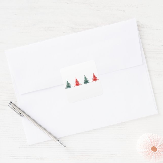 Sticker Carré Arbre de Noël Rouge Green Design (Enveloppe)