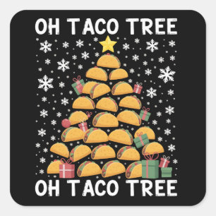 Sticker Carré Arbre de Noël Tacos Drôle Xmas Foodie Mexicain 