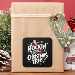 Sticker Carré Arbre de Noël Texte Batteur Rock