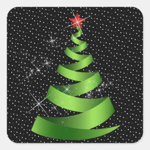Sticker Carré Arbre de Noël vert étincelant
