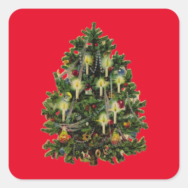 Sticker Carré Arbre de Noël Vintage (Devant)
