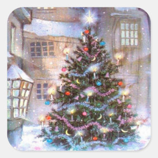 Sticker Carré Arbre de Noël Vintage