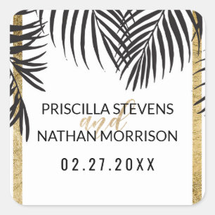 Sticker Carré Arbre de palmier noir Frances Gold Bordure Mariage