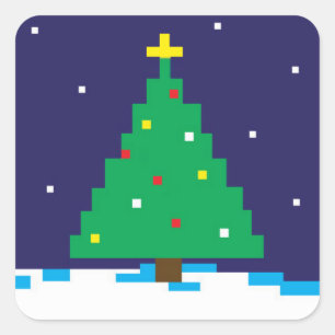 Sticker Carré Arbre de vacances de jeu 8 bits